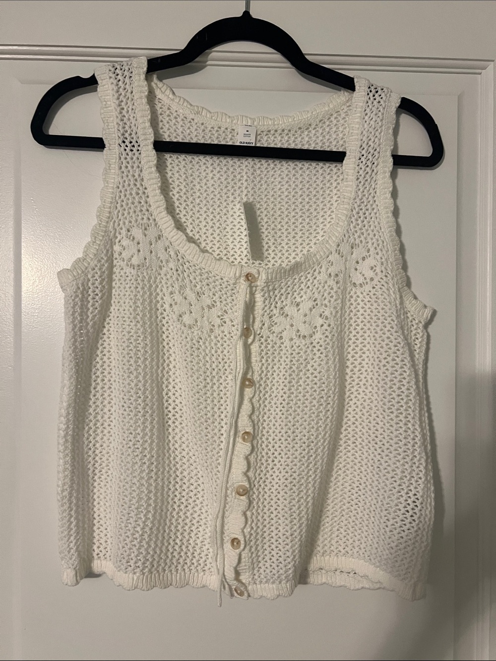 Old Navy White Crocheted Button-Front Tank